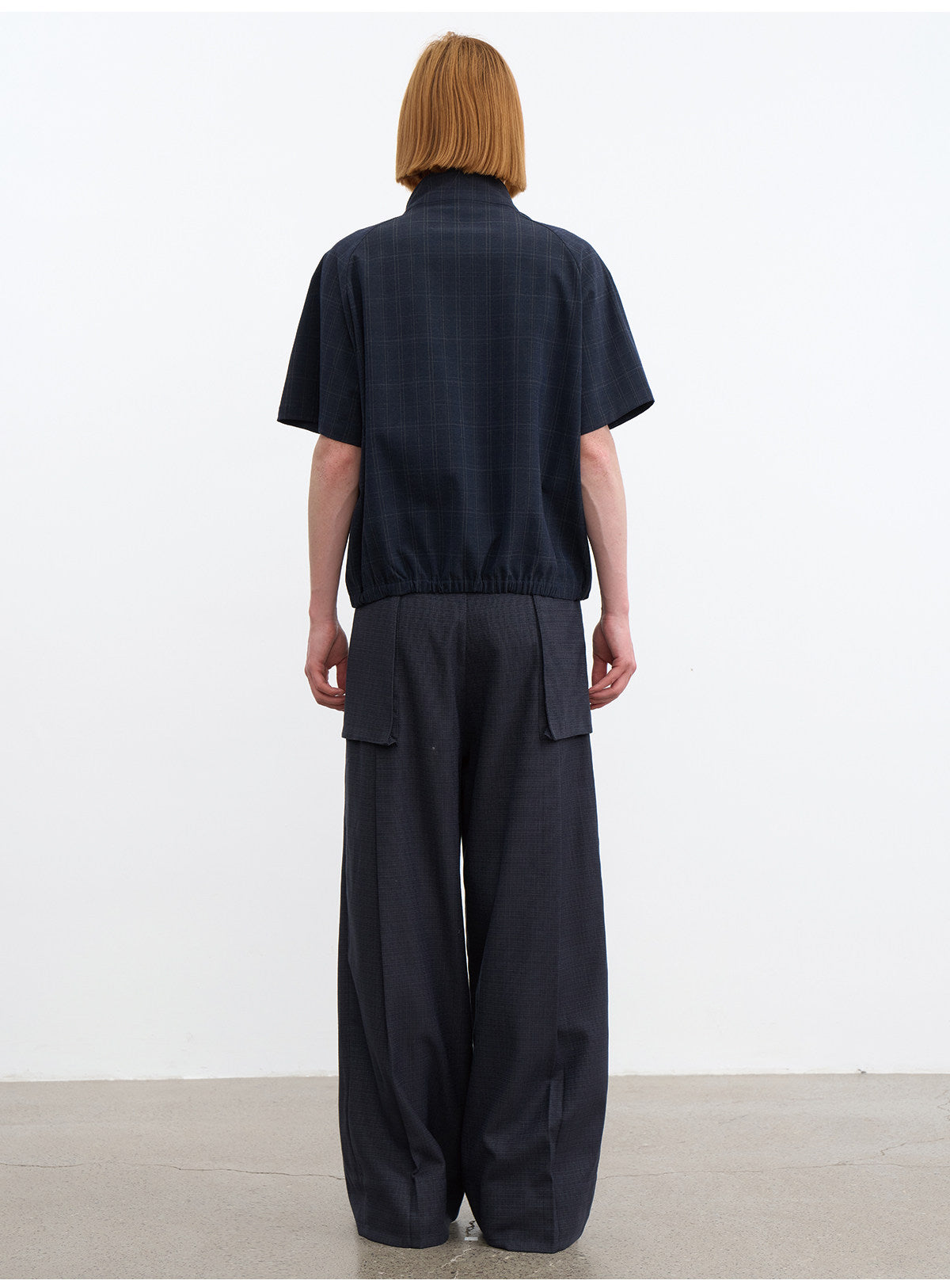Dark Check Pattern Zipper Shirt