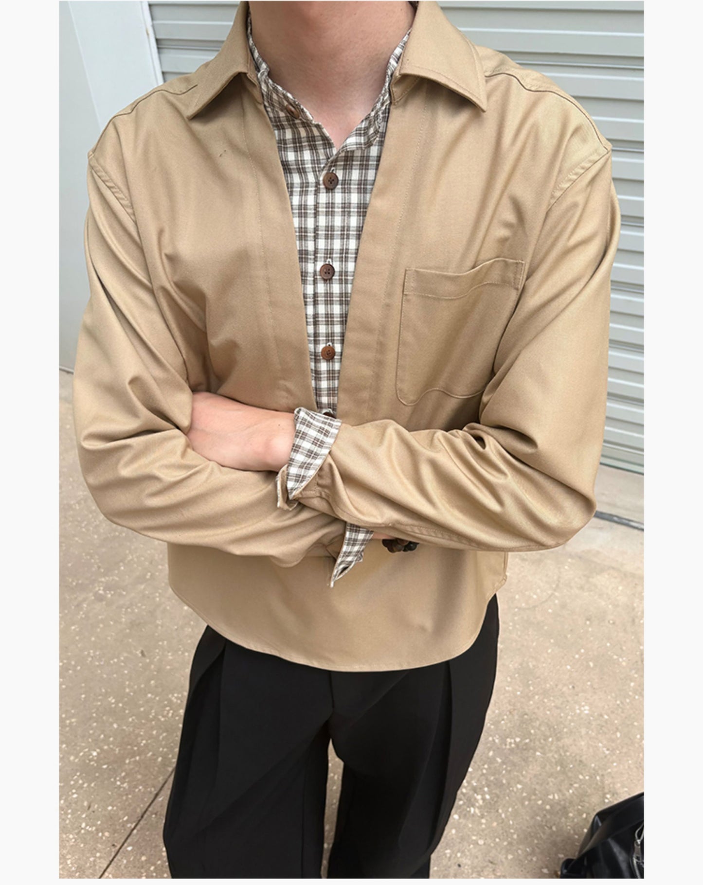 V-neck faux two-piece shirt