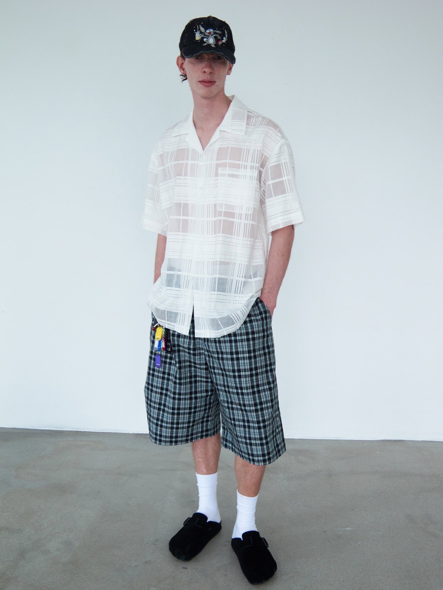 Checkered Cutout Cuban-Collar Shirt