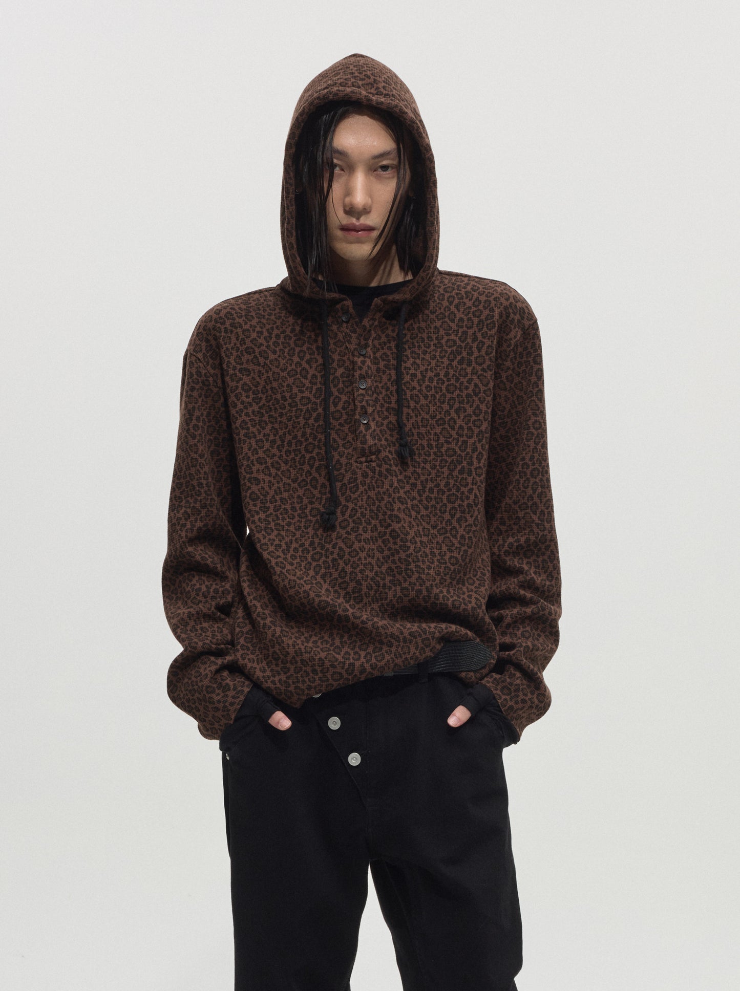 Leopard-Print Waffle Hoodie