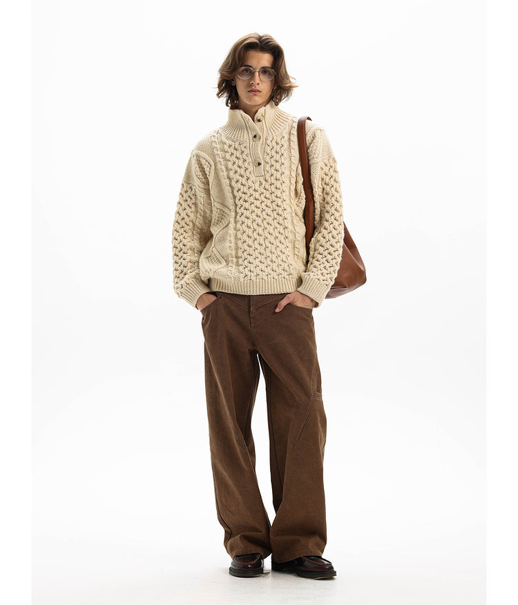 Heavyweight wool warm lapel sweater