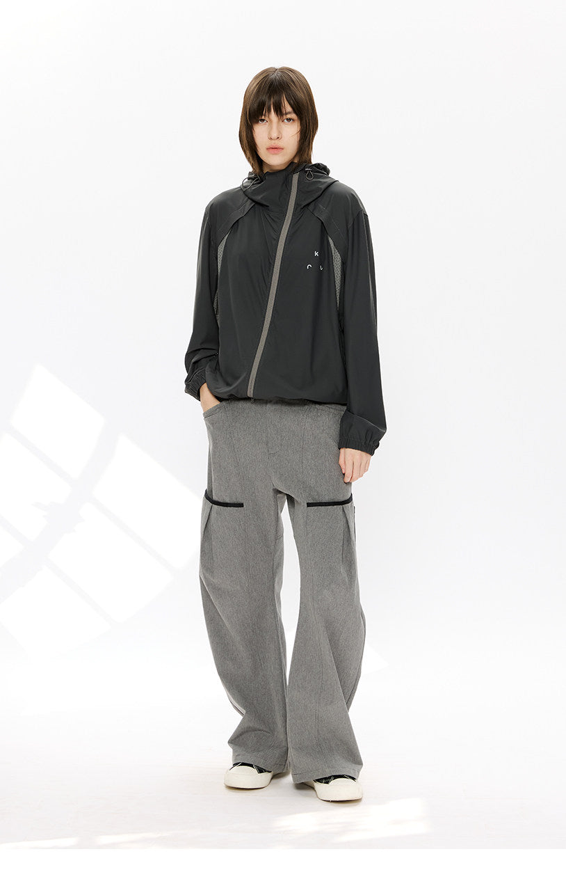 Diagonal Zip Hooded Sun Protection Jacket