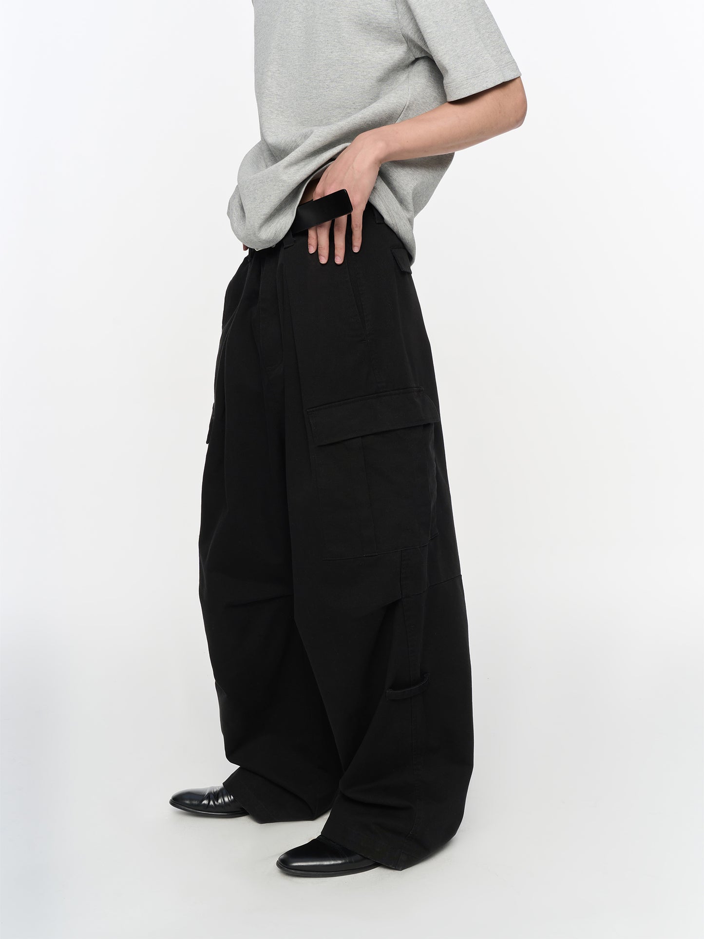 Washed work wide pants