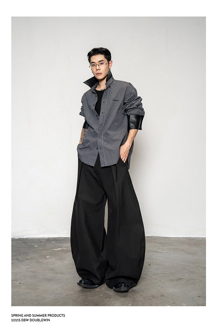 Leather Collar Check Shirt