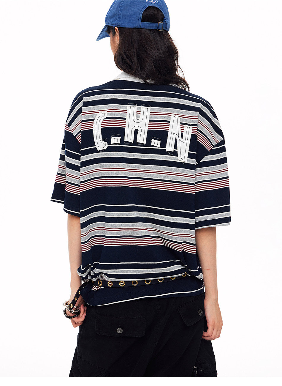Contrast-Striped Polo Shirt