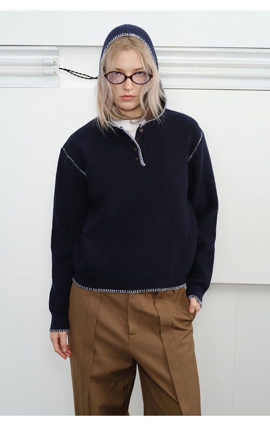 Contrast Color Hooded Sweater