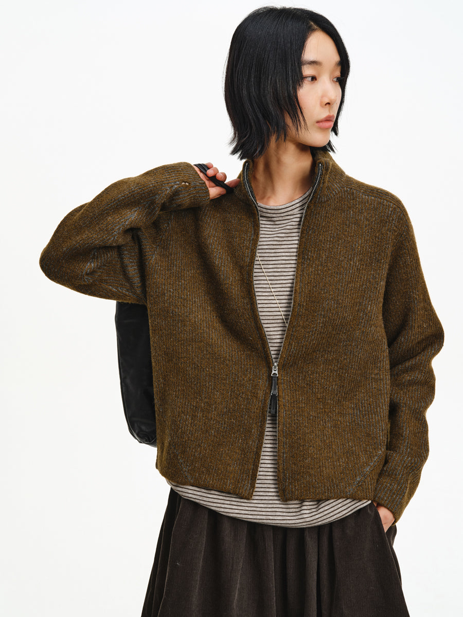 Contrast Textured Rib Cardigan