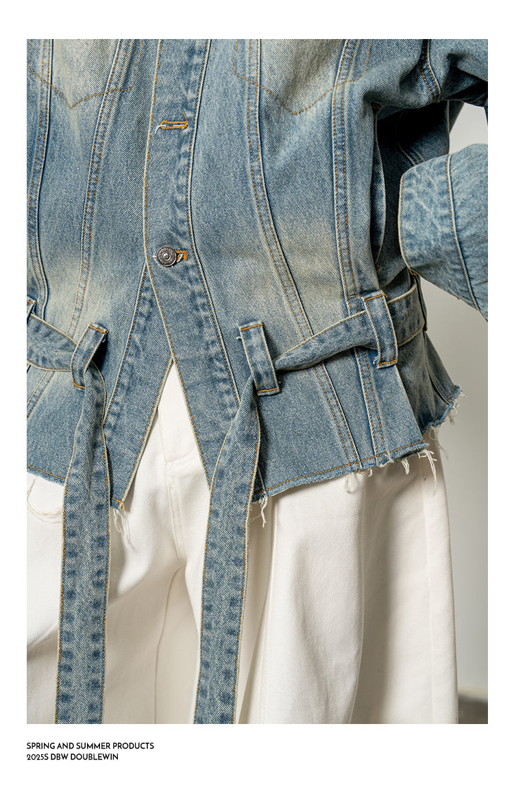 Large Stand Collar Denim Trench Coat