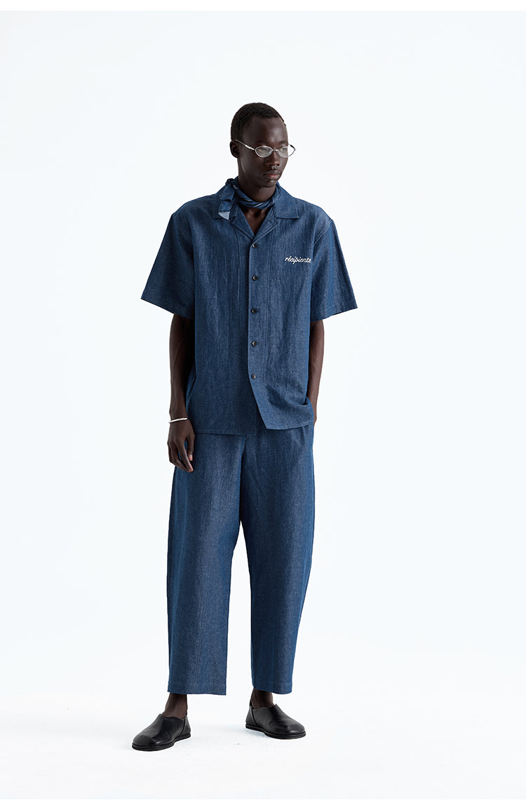 Denim dyed Cuba collar shirt