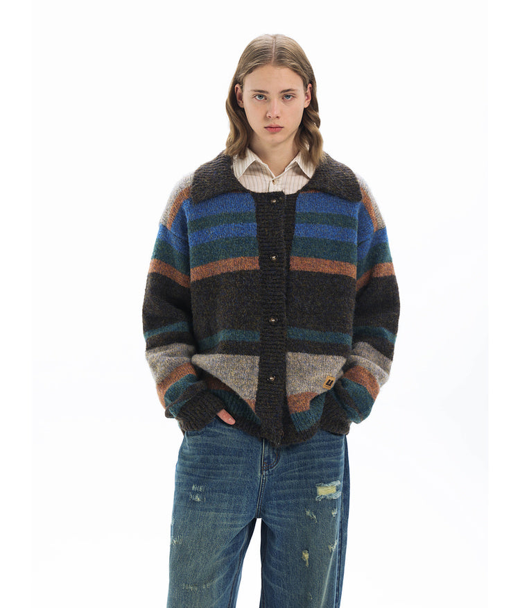 Imitation mohair striped cardigan