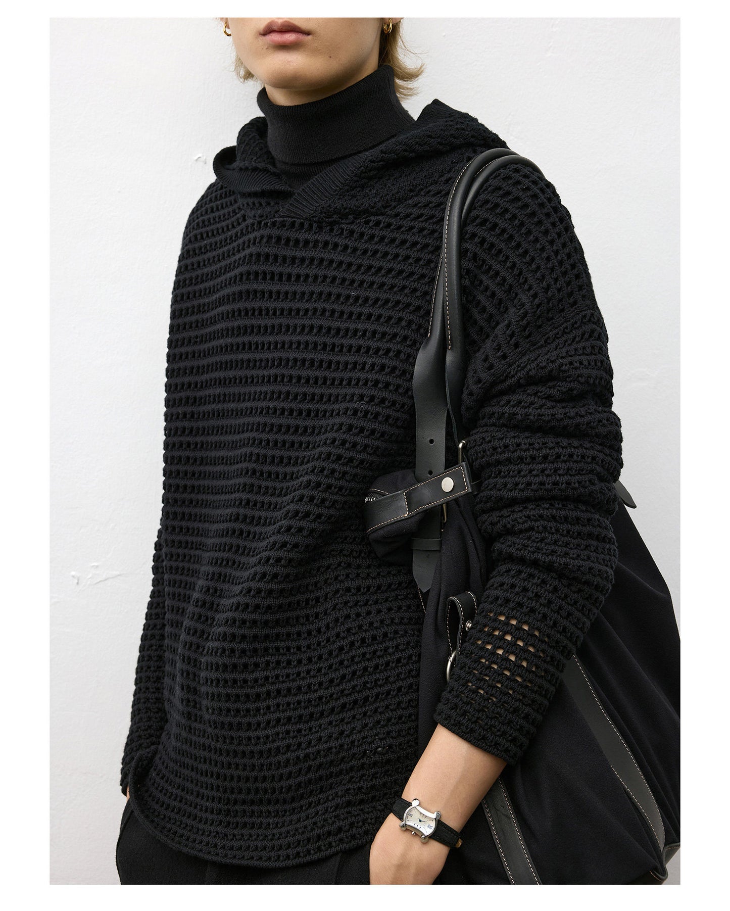 Mesh Hooded Oversized Sweater