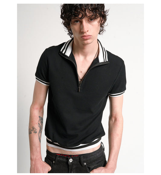 Digital-Print Zip-Up Polo Shirt