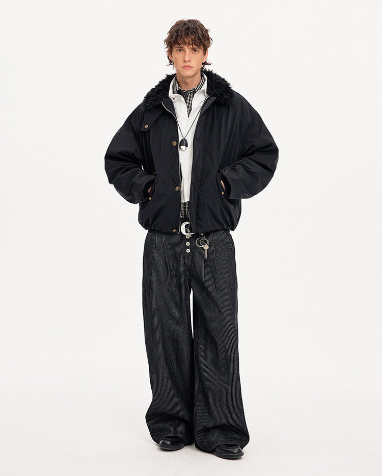 Unisex Loose-Fit Fur Collar Jacket