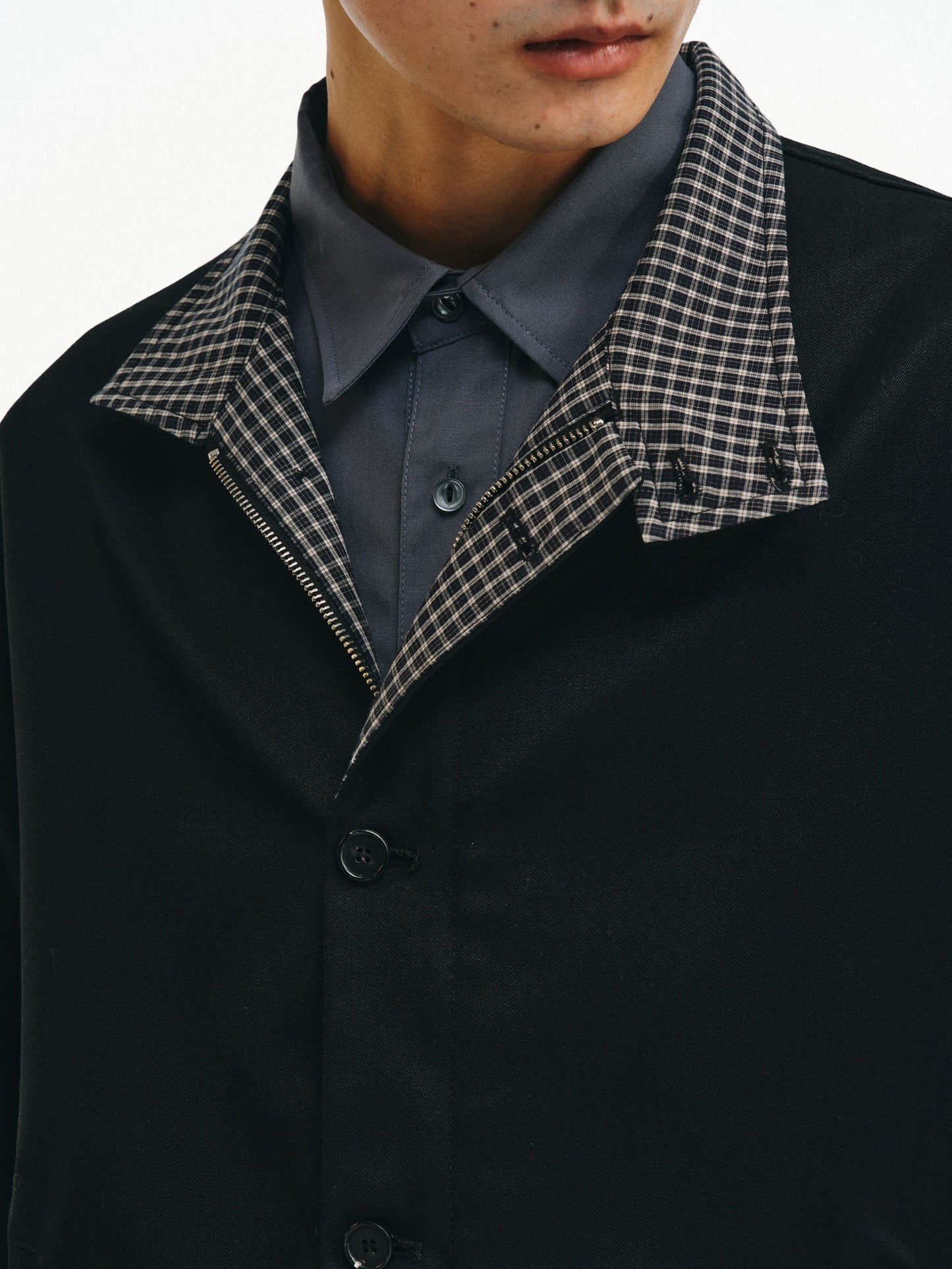 Checkered Splicing Harrington Jacket