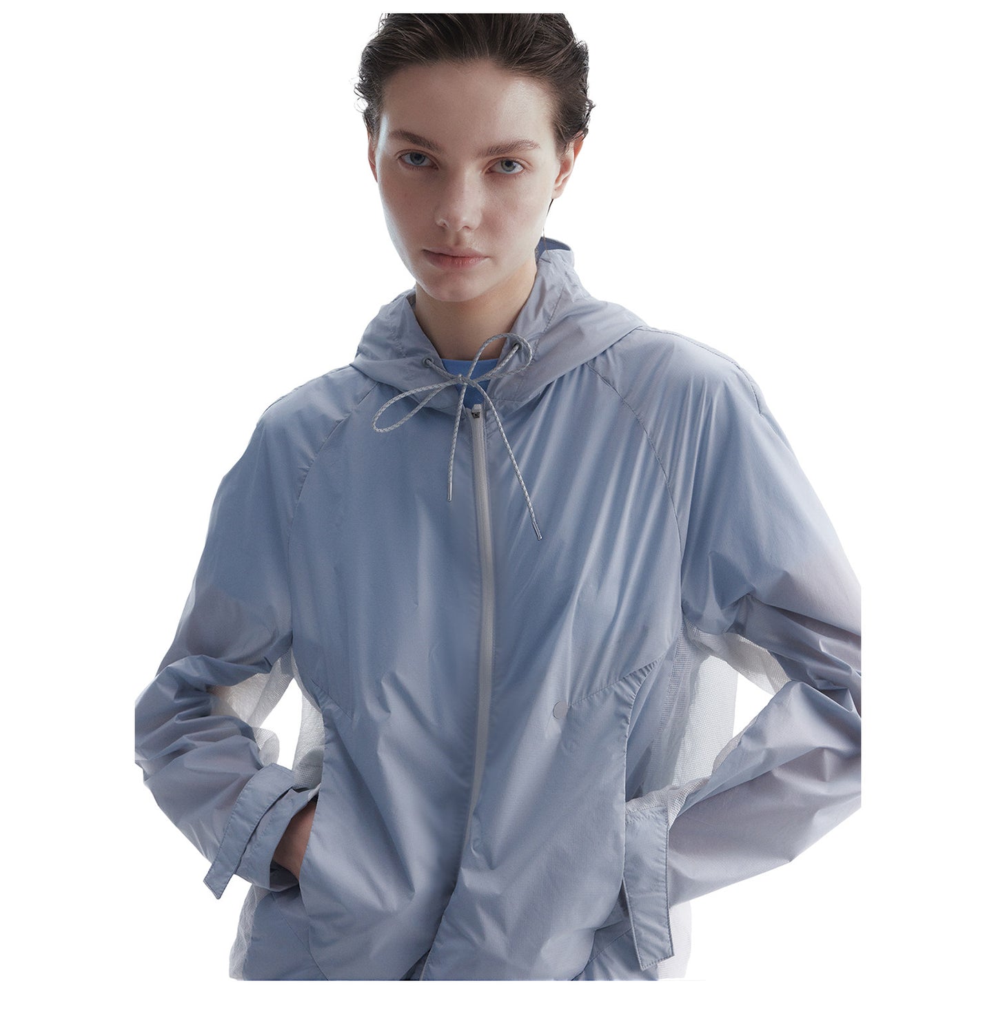 Nylon jacket with drawstrings