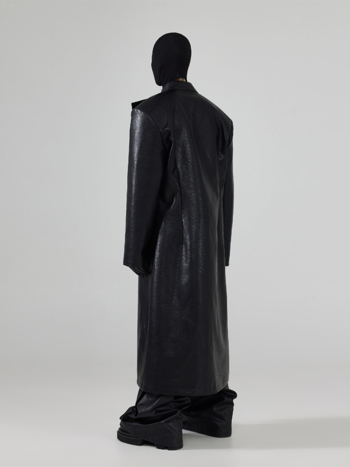 Deconstructed long leather coat