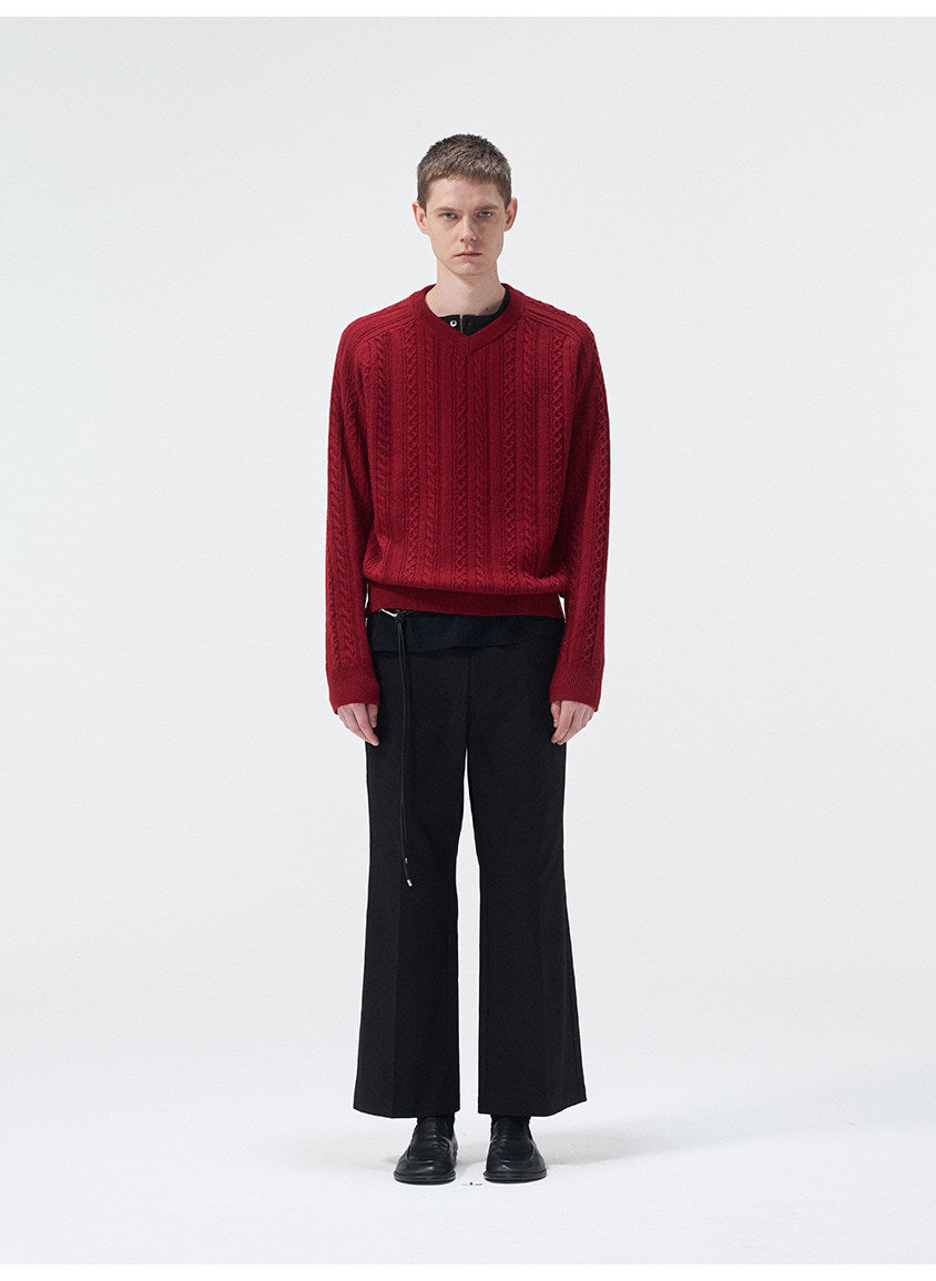 Classic Cable-Knit V-Neck Sweater