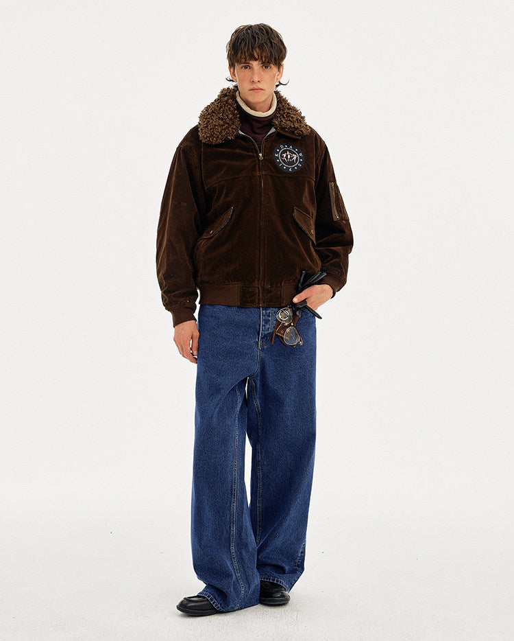 Retro Embroidery Faux Suede Collar Jacket