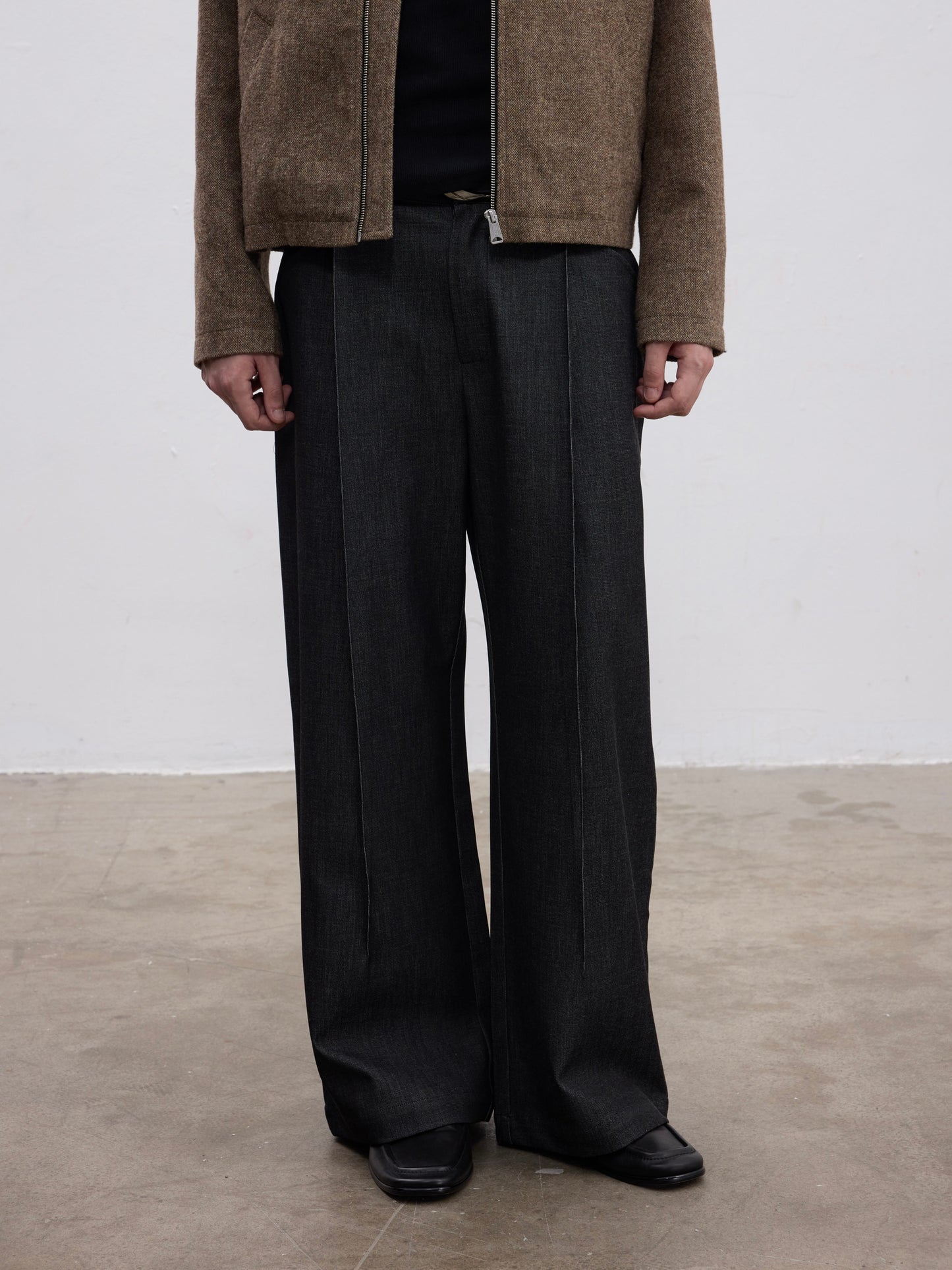 Faux Denim Pleated Casual Pants