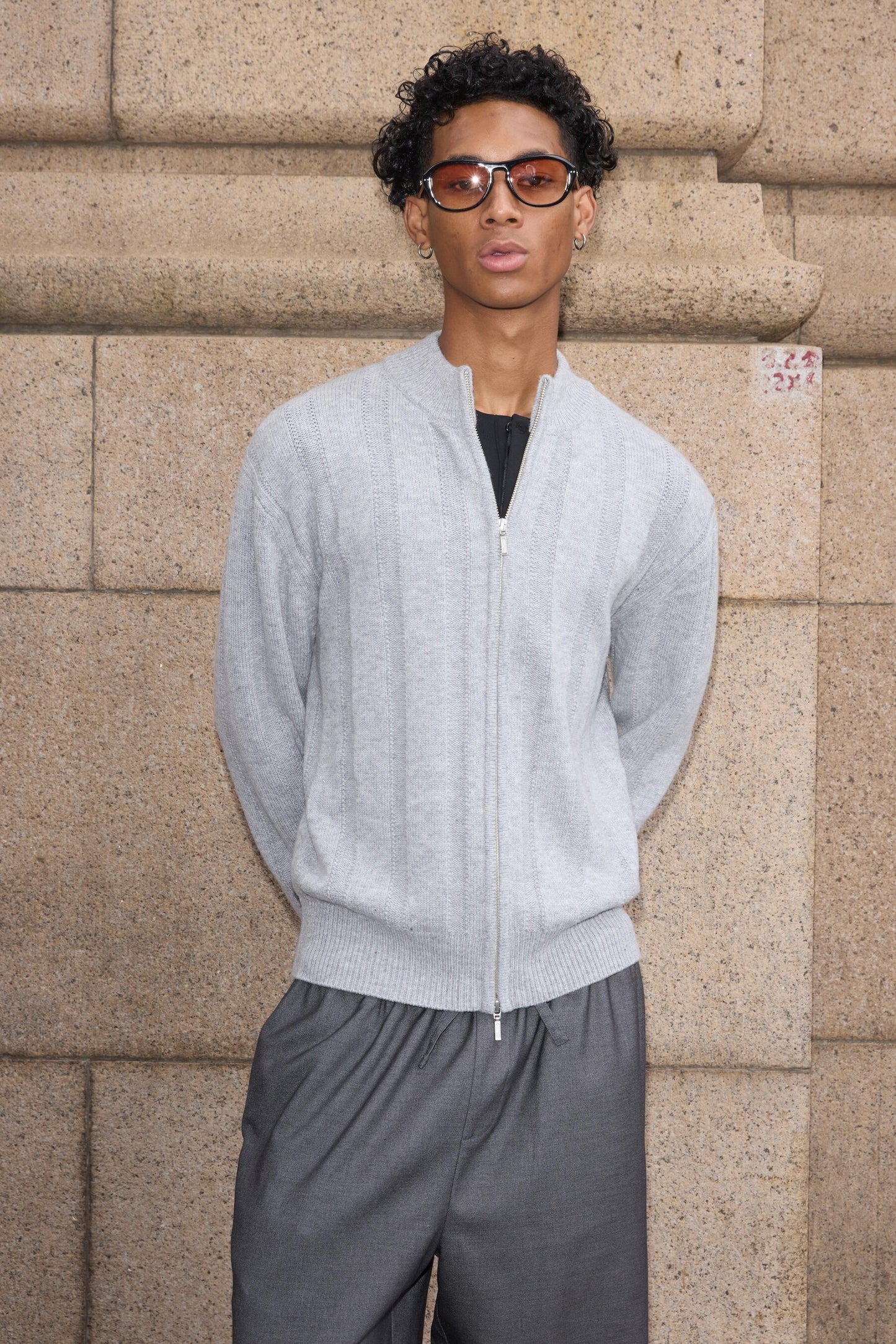 Dark-Striped Jacquard Knit Cardigan