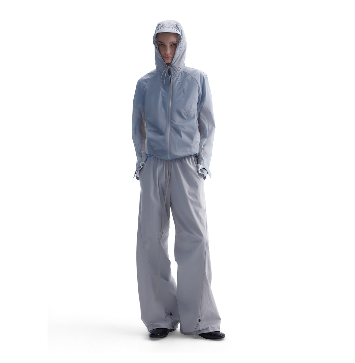 Nylon jacket with drawstrings