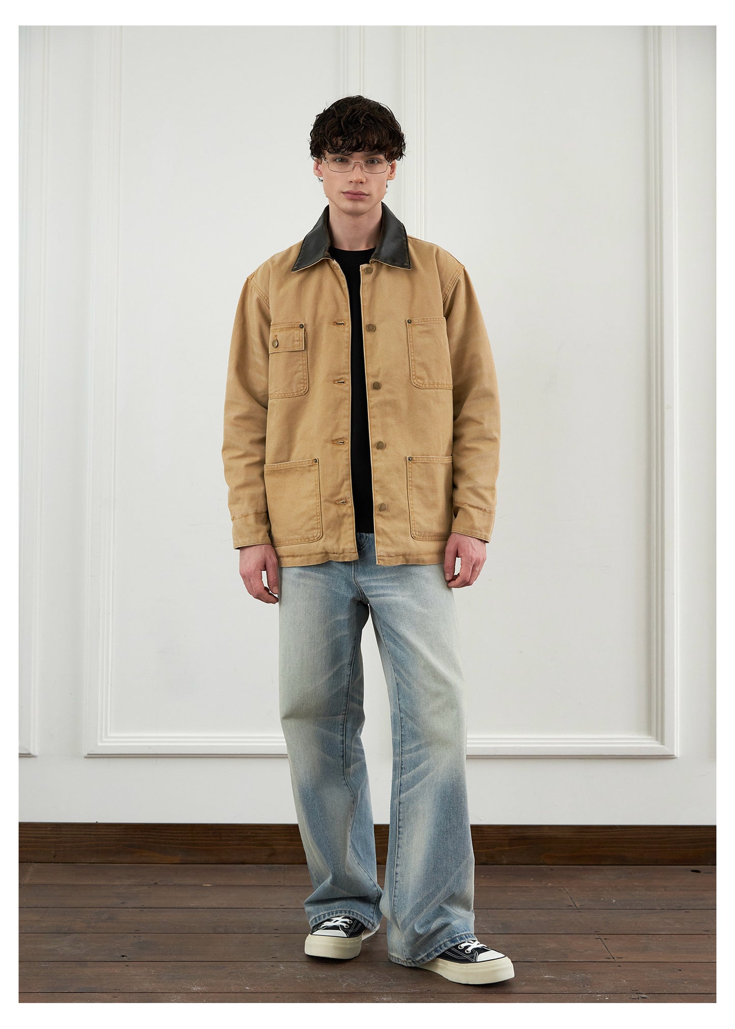 Canvas Leather Collar Jacket