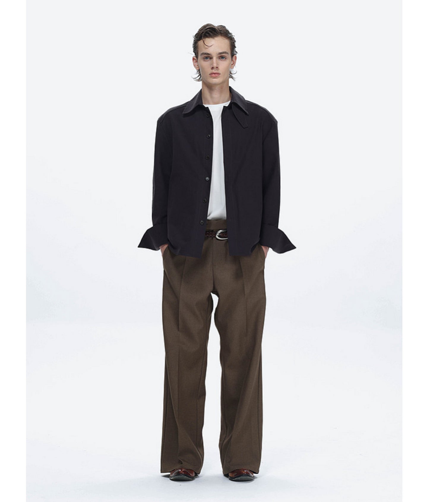 Shirt with Stand-Up Collar and Panel Design