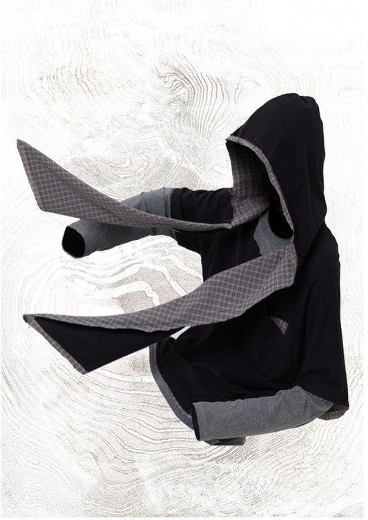 Removable Patchwork Hooded Faux Two-Piece T-Shirt
