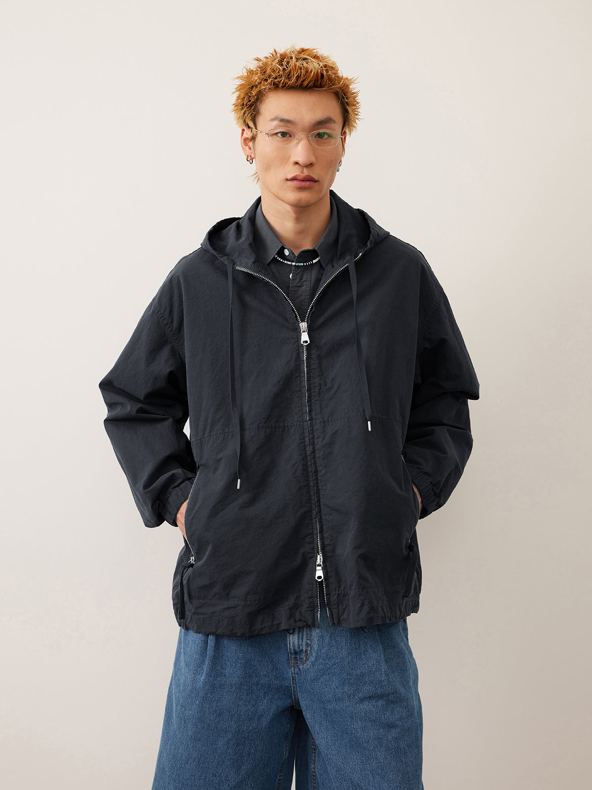 Hooded cotton zip-up jacket