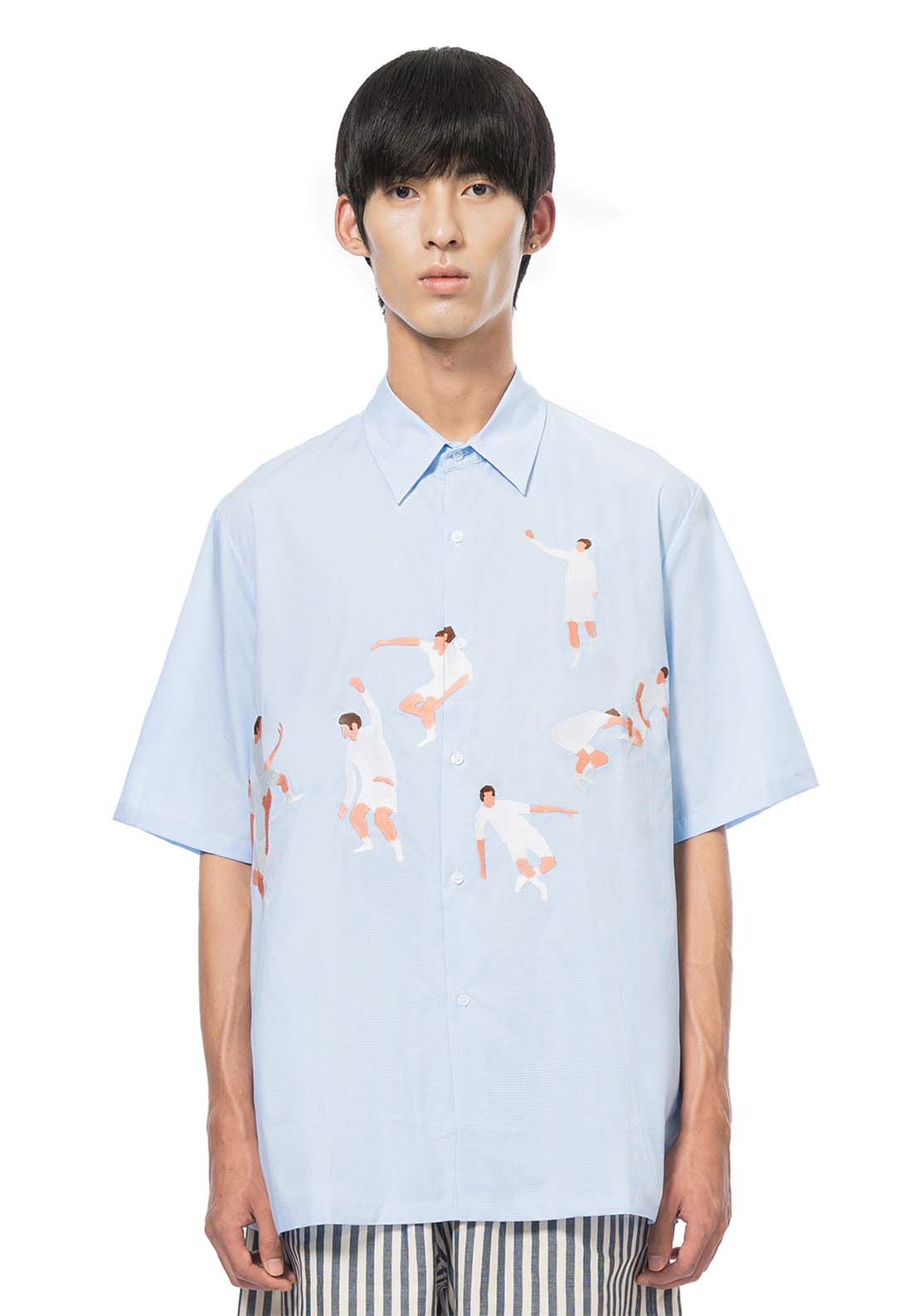 Short-sleeved shirt with hand-painted embroidery