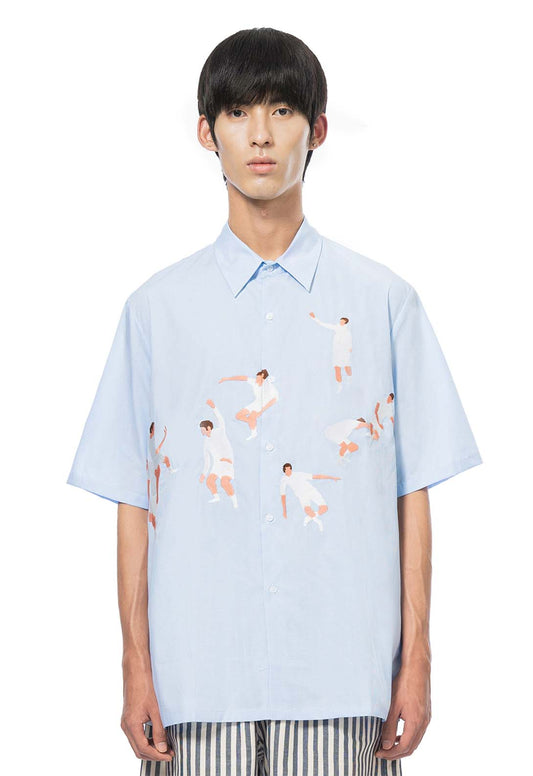Short-sleeved shirt with hand-painted embroidery