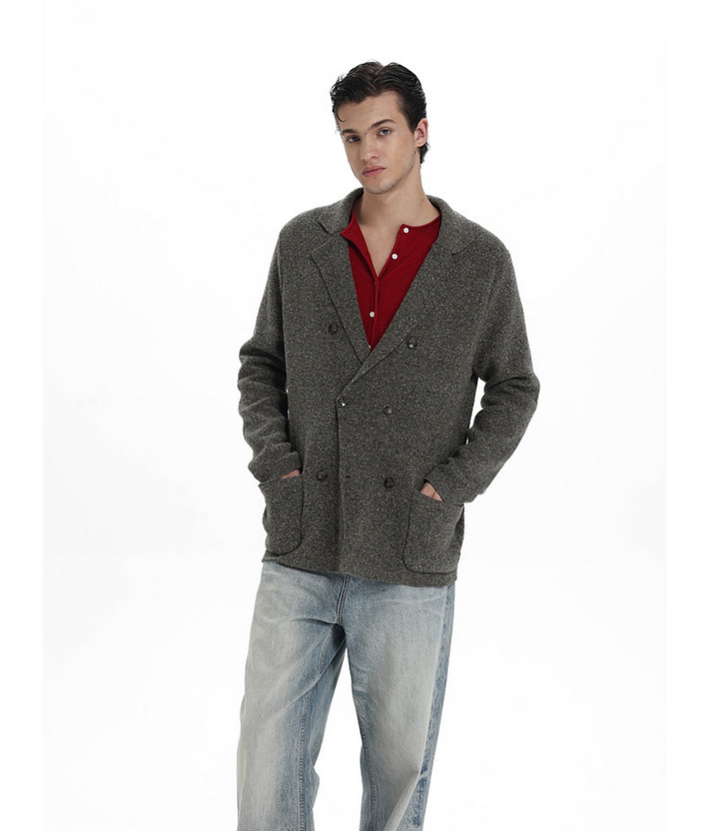 Double-Breasted Casual Knit Jacket