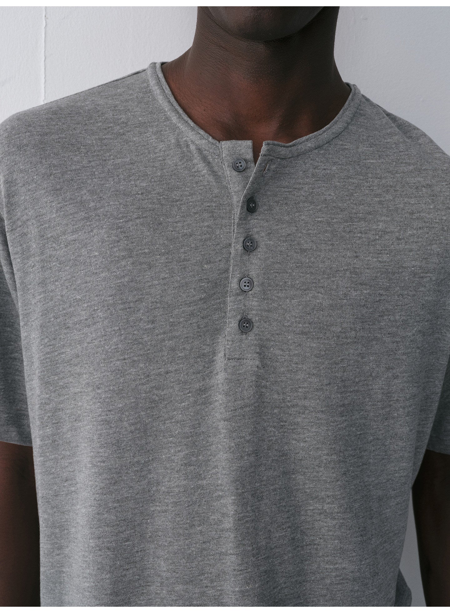 Henry-Collar Drop-Shoulder T-Shirt