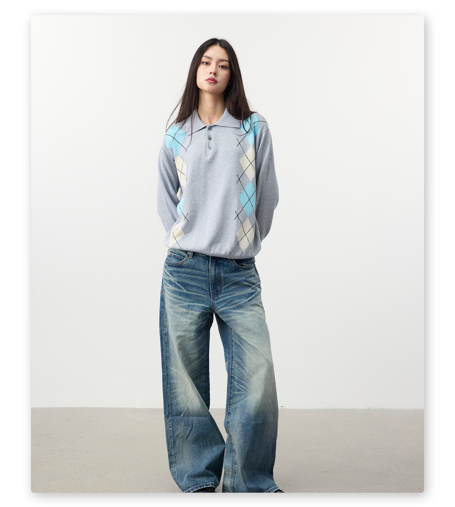 Diamond-pattern knit shirt