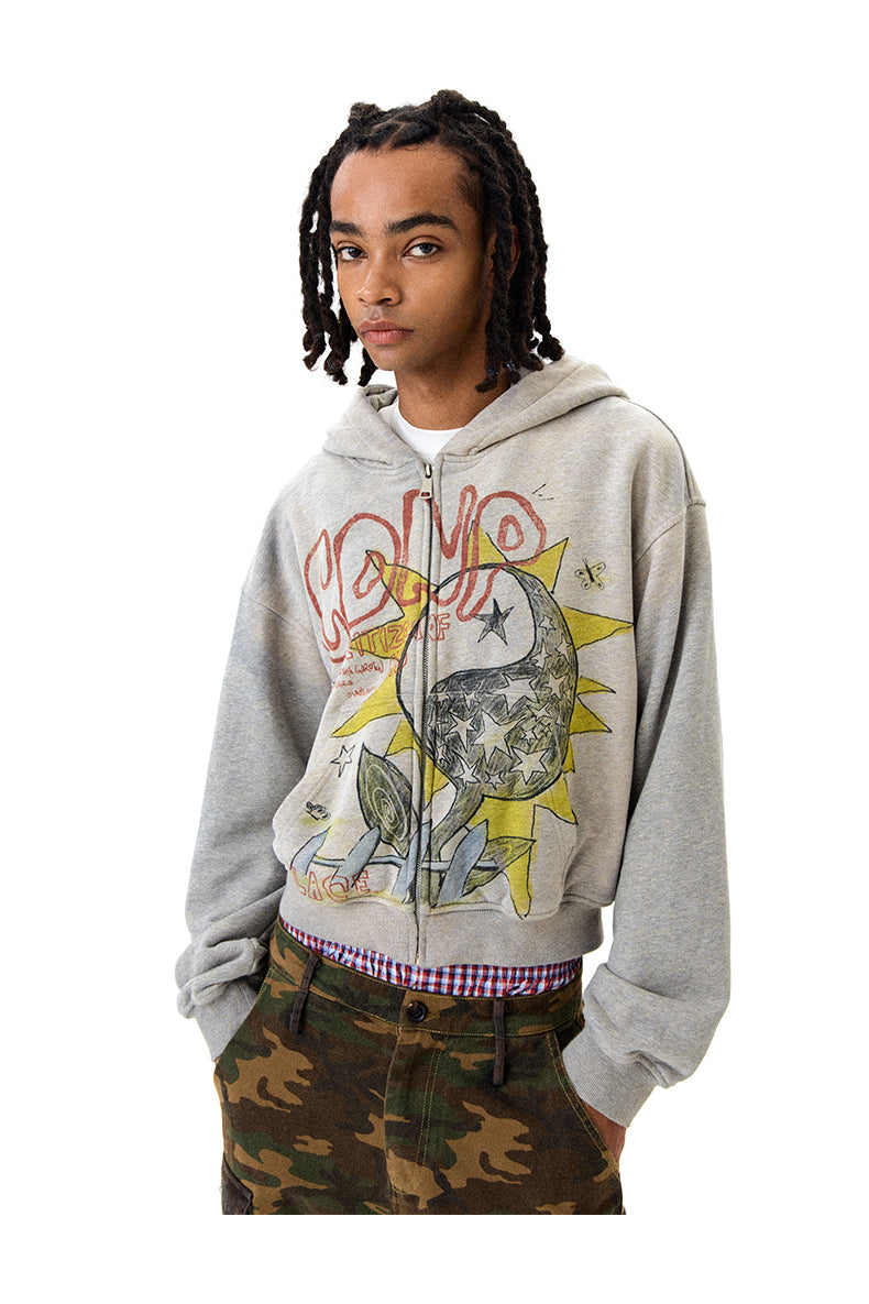 Printed Flower Hooded Sweatshirt