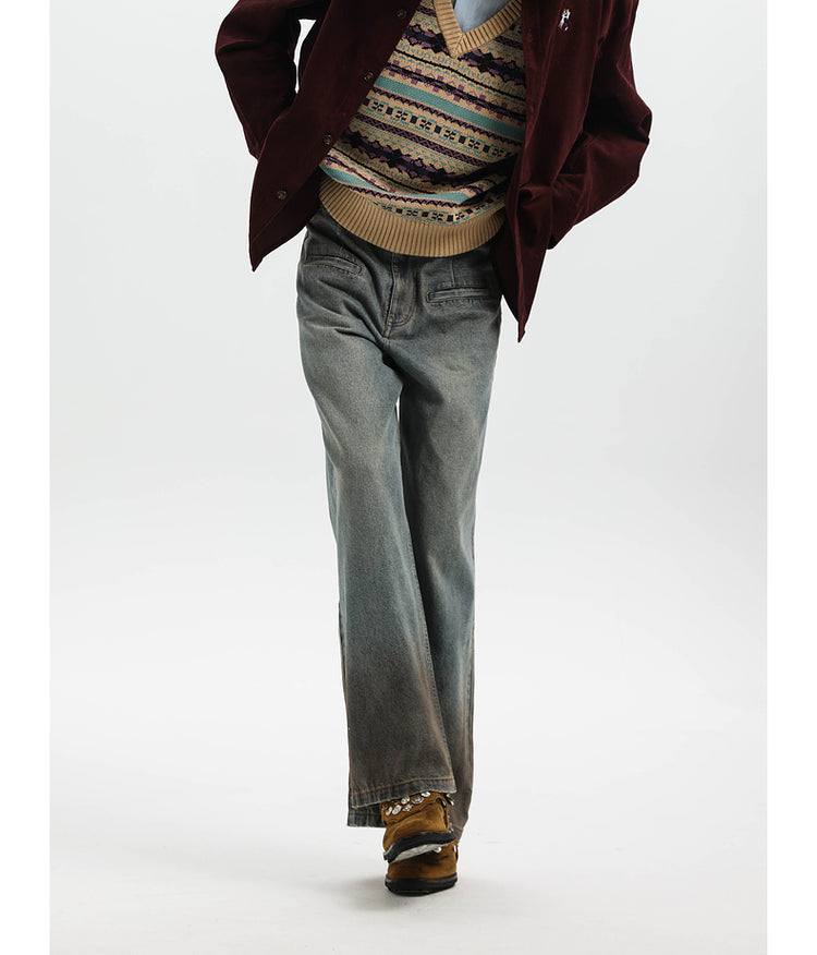 Gradient wash straight jeans