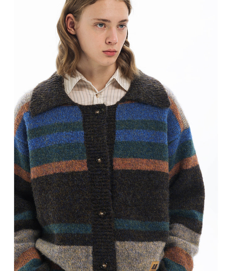 Imitation mohair striped cardigan