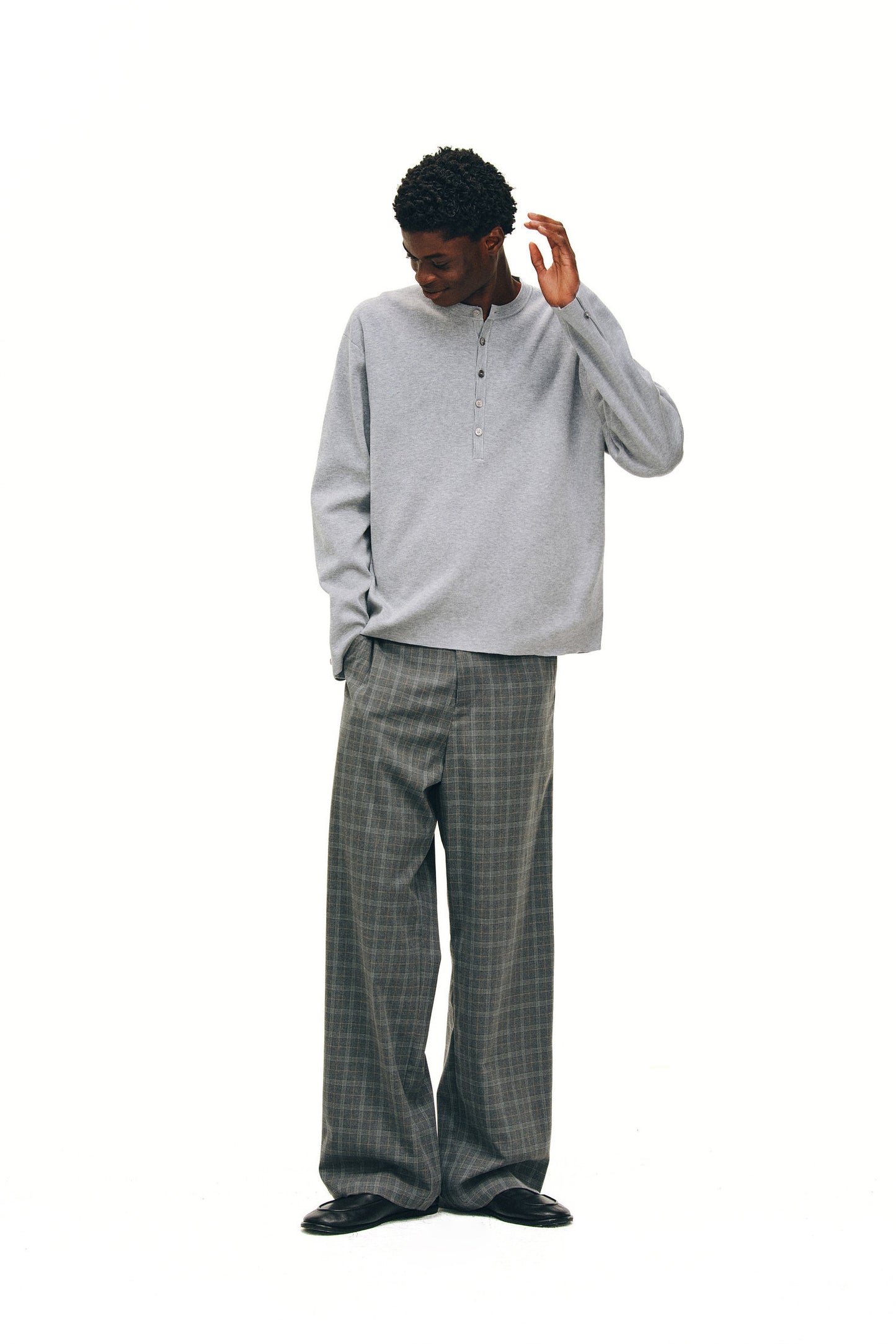 Henry Collar Button-Up T-Shirt