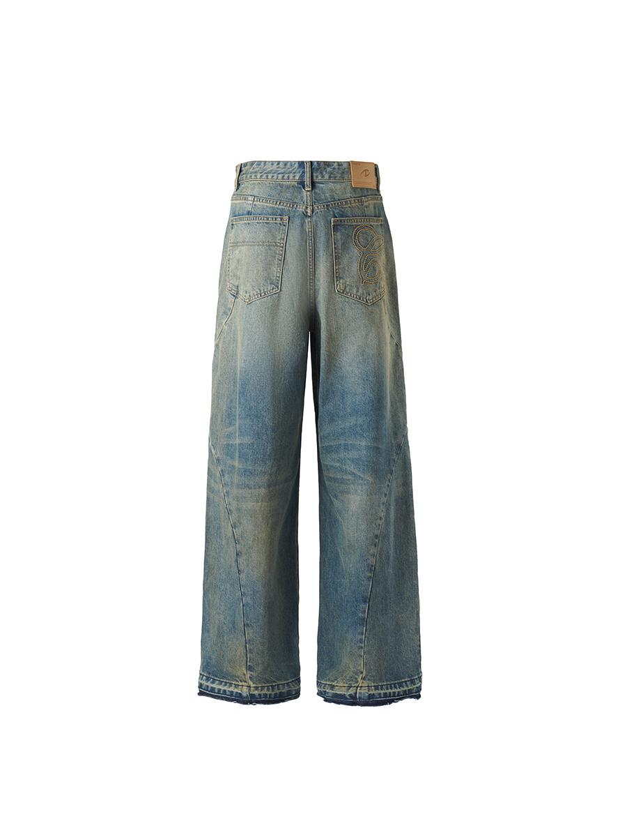 Washed Pleated Jeans