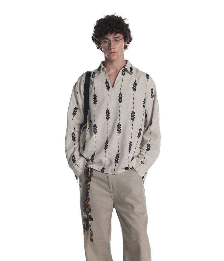 Linen Blend Custom Embroidered Shirt