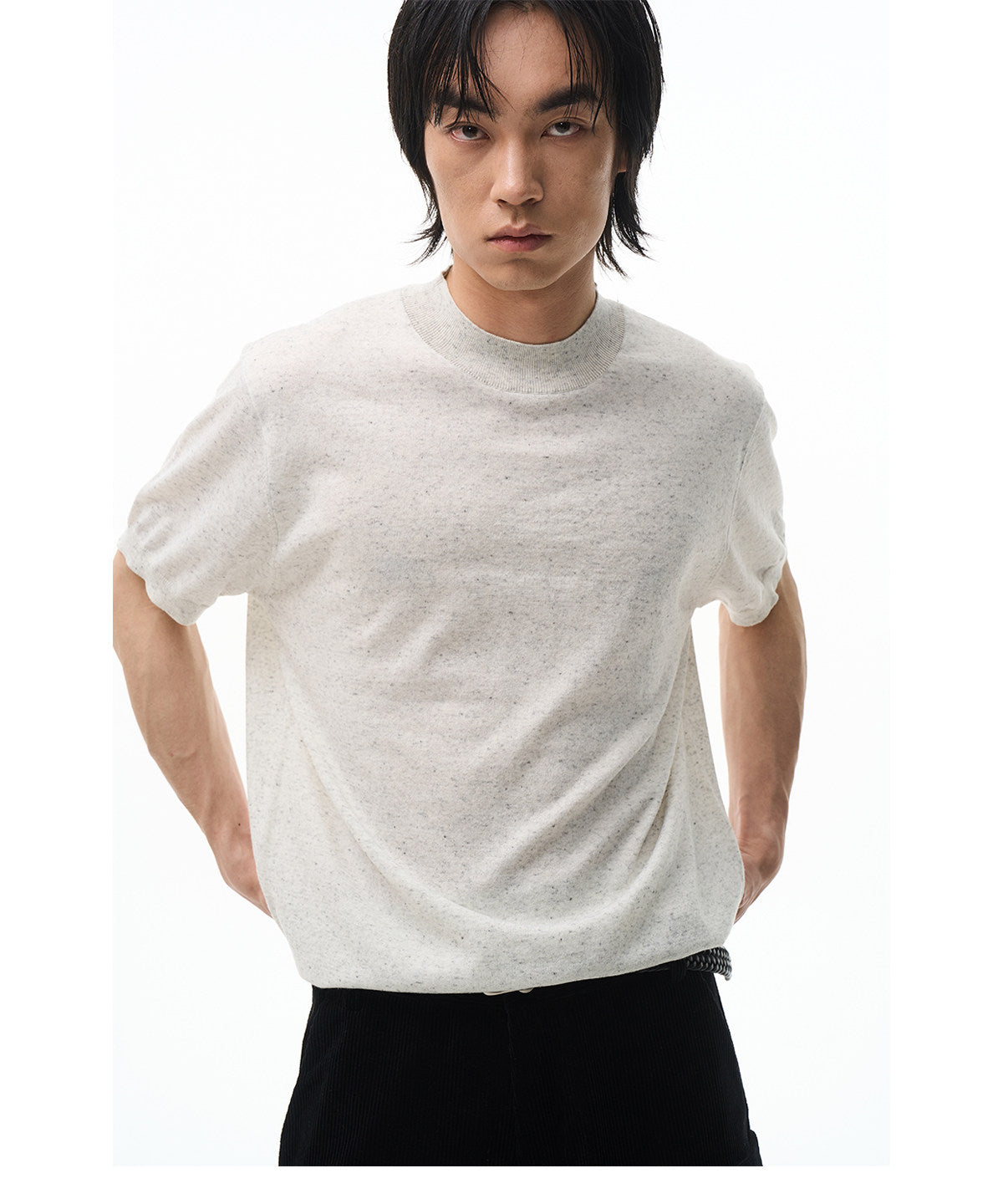 Color-Blocked Half-High-Collar Knit Shirt