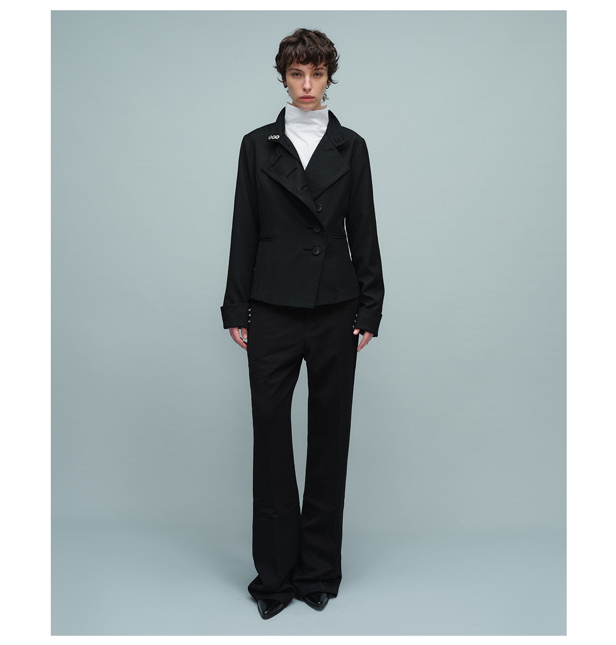 Double-Layer Jacket with Stand-Up Collar and Slanted Collar