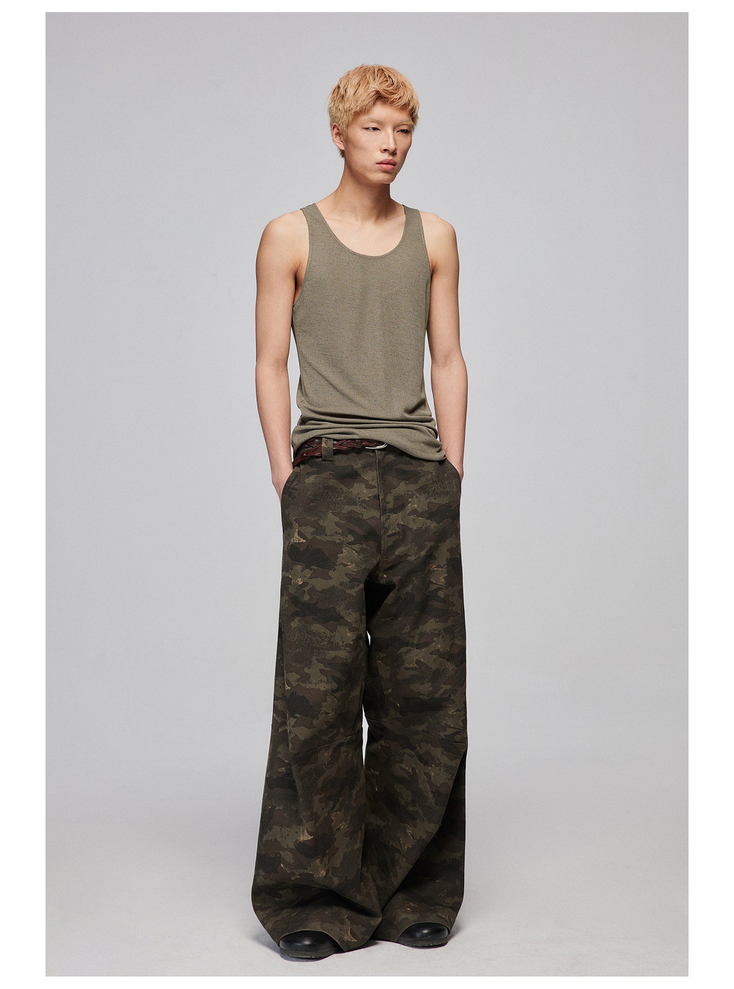 Wide leg casual camouflage pants