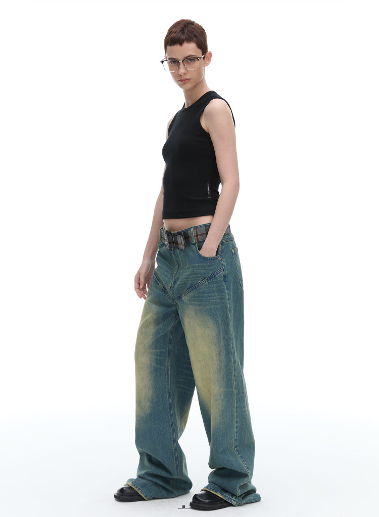 Vintage Washed Wide Leg Jeans