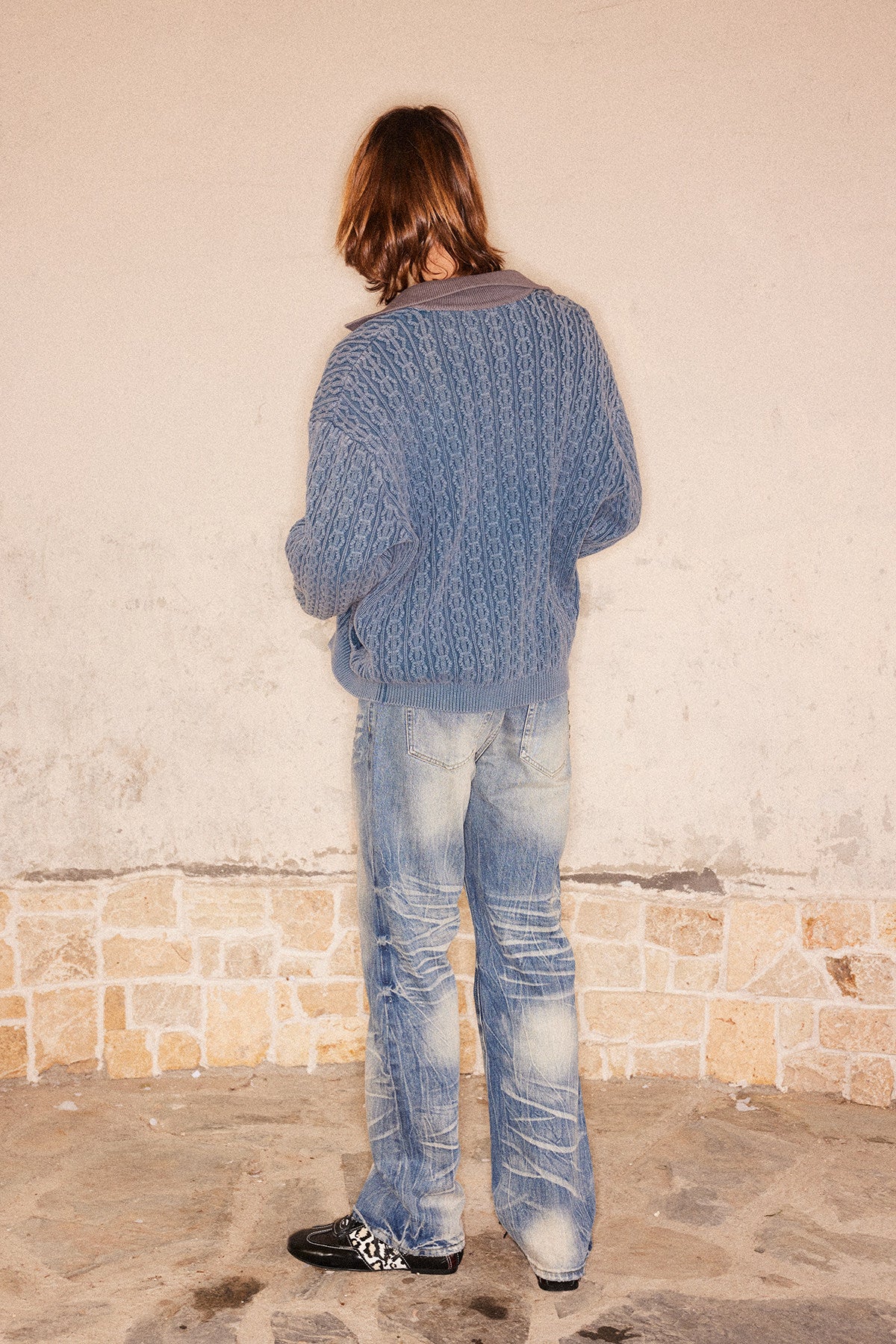 3D Pleated Distressed Jeans