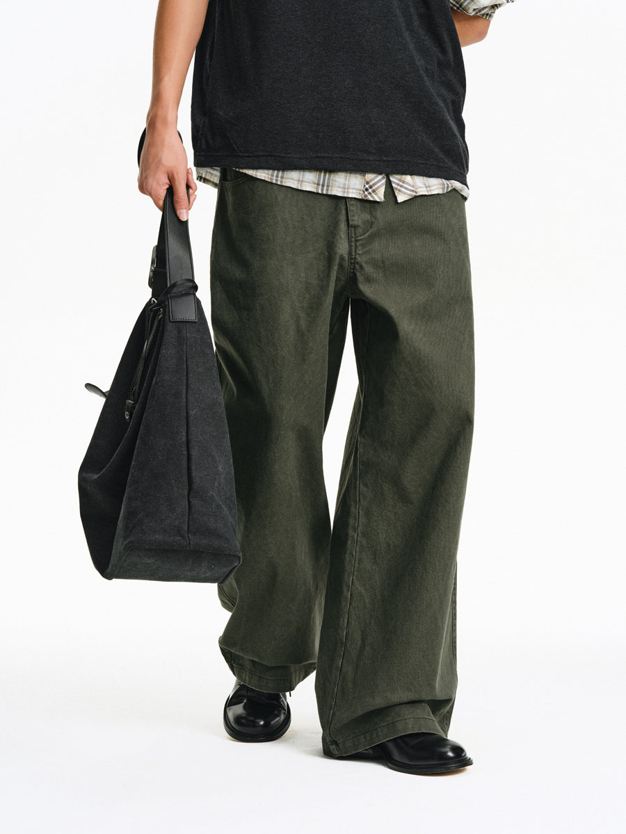 Faded Finish Wide-Leg Casual Pants