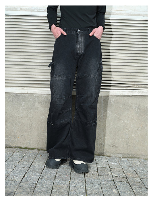 Retro silhouette washed denim pants