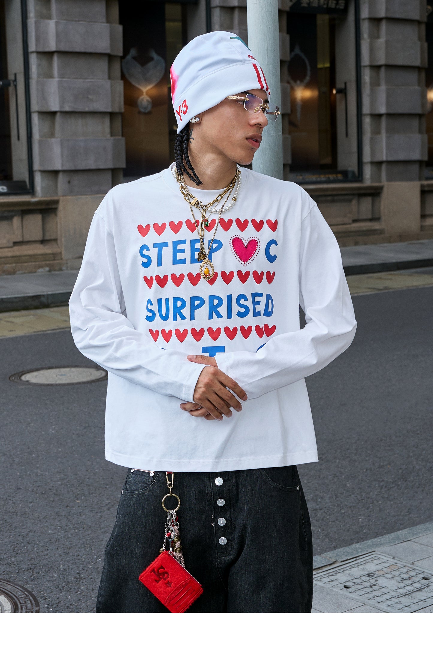 Hand-stitched detail printed T-shirt