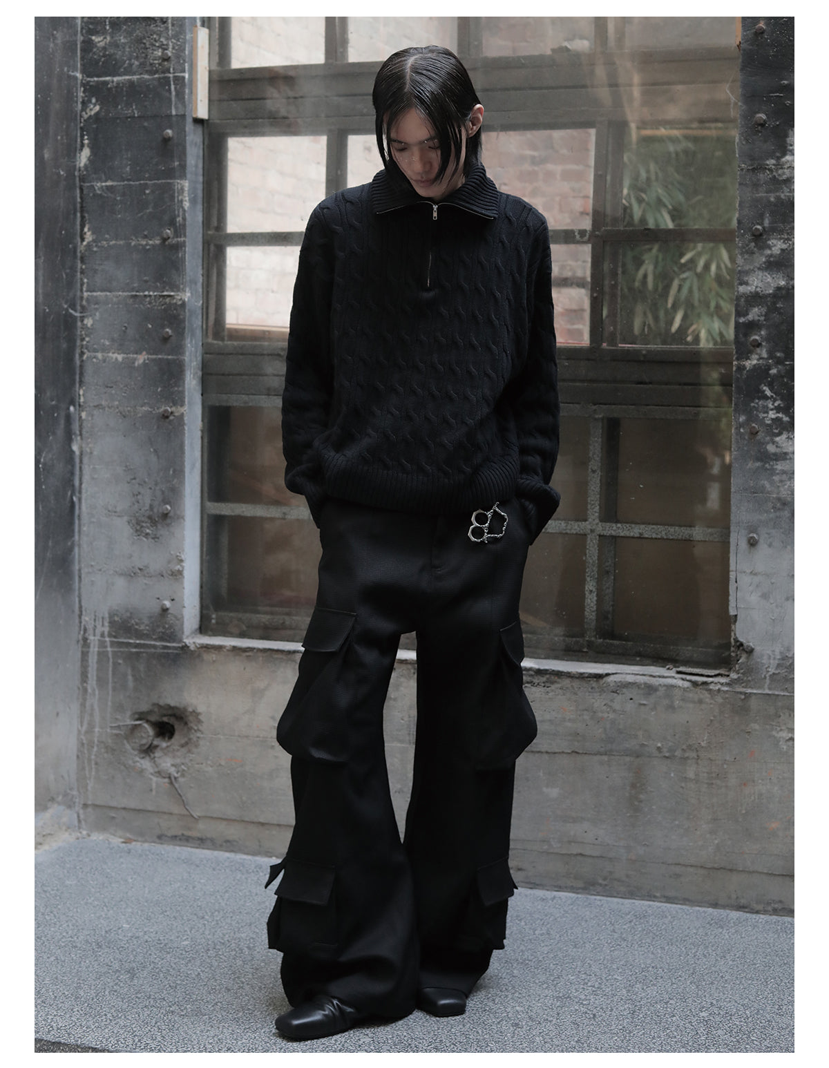 Half-zip cable sweater