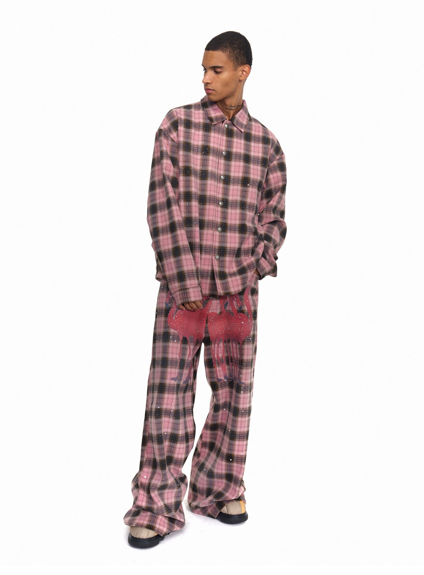 Rhinestone Check Casual Pants